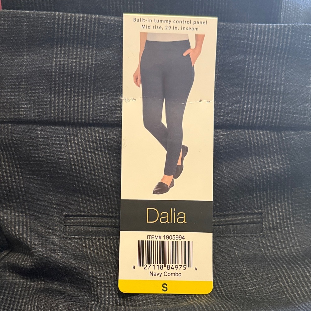 Dalia Navy Combo Pull-On built in tummy control mid rise 29” inseam pant